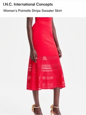INC International Concepts Red Pointelle Stripe Midi Skirt